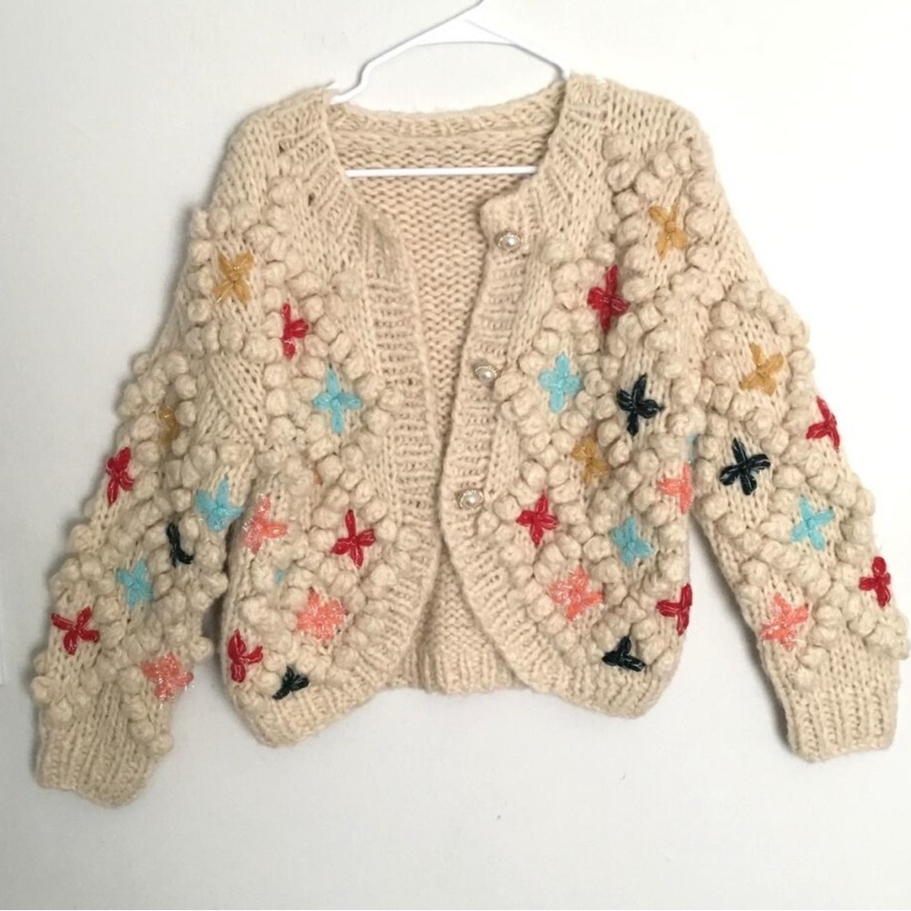 Cream Multicolor Knit Cardigan